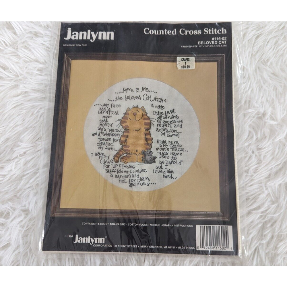 NEW Janlynn Cross Stitch Kit #116-02 Beloved Cat Finished Size 10 x 10